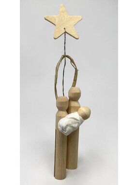 Rustic Wood Nativity Christmas Ornament Clothespin Family Star Religious
